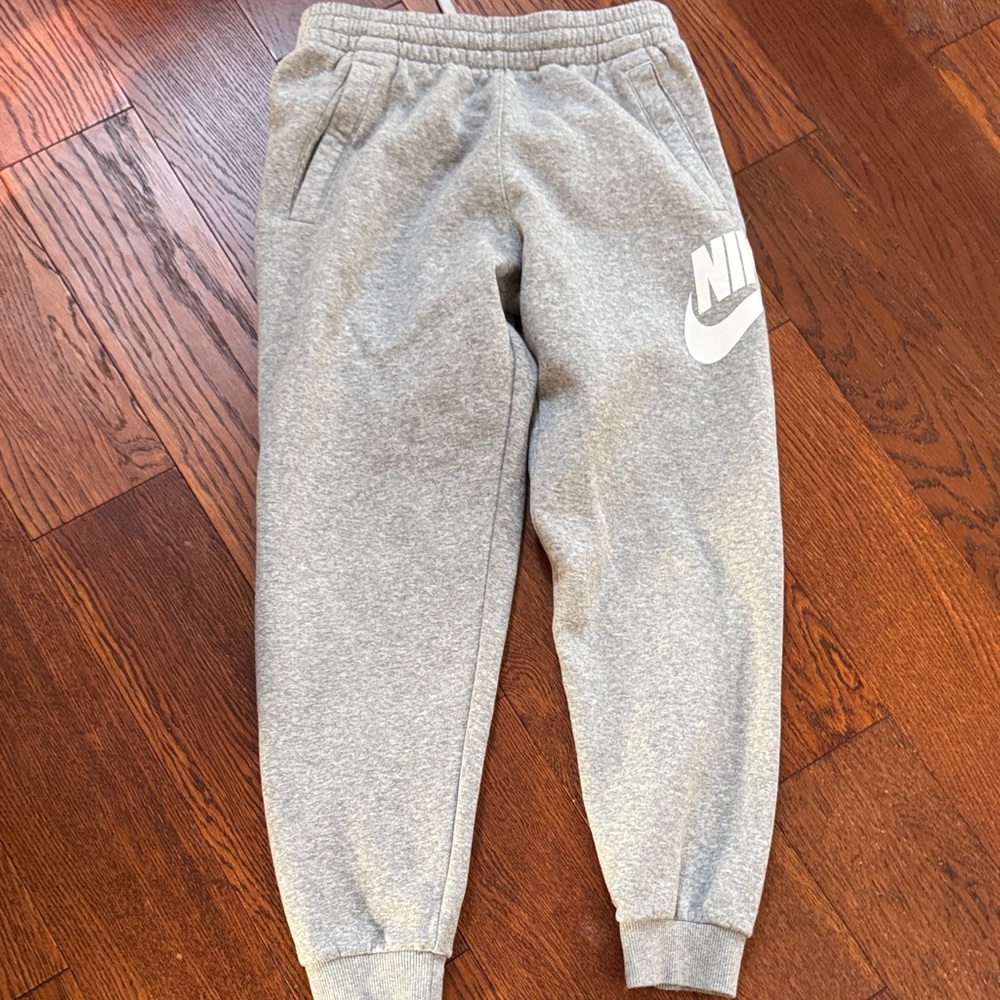 Nike Youth Heather Grey Fleece Joggers with White Logo